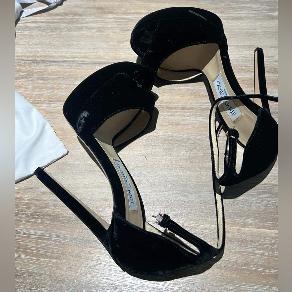 🚨🚨SOLD🚨🚨Jimmy Choo Black Suede Open Toe Platform Heels